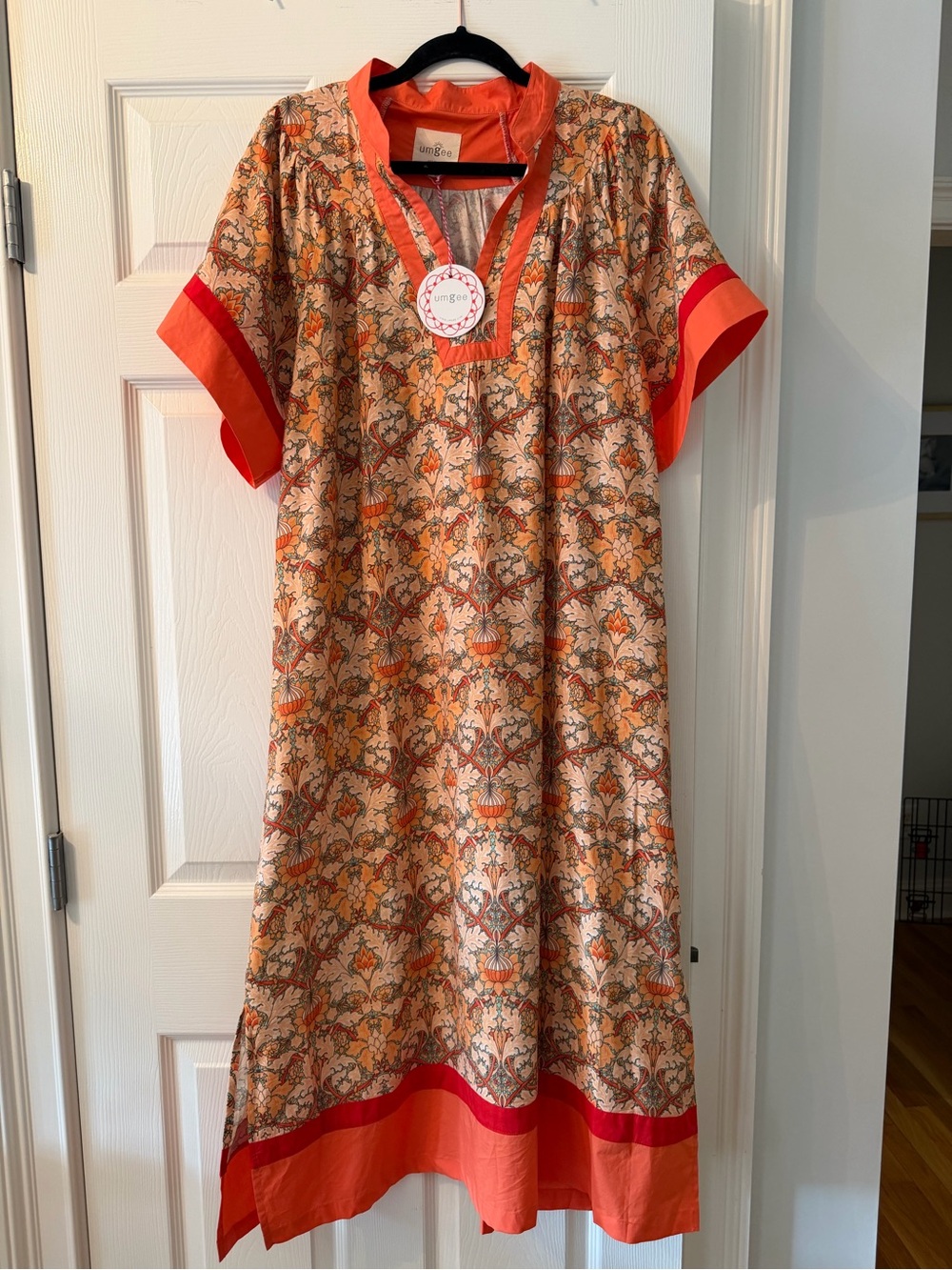 Umgee Orange Floral Maxi Caftan with orange Trim